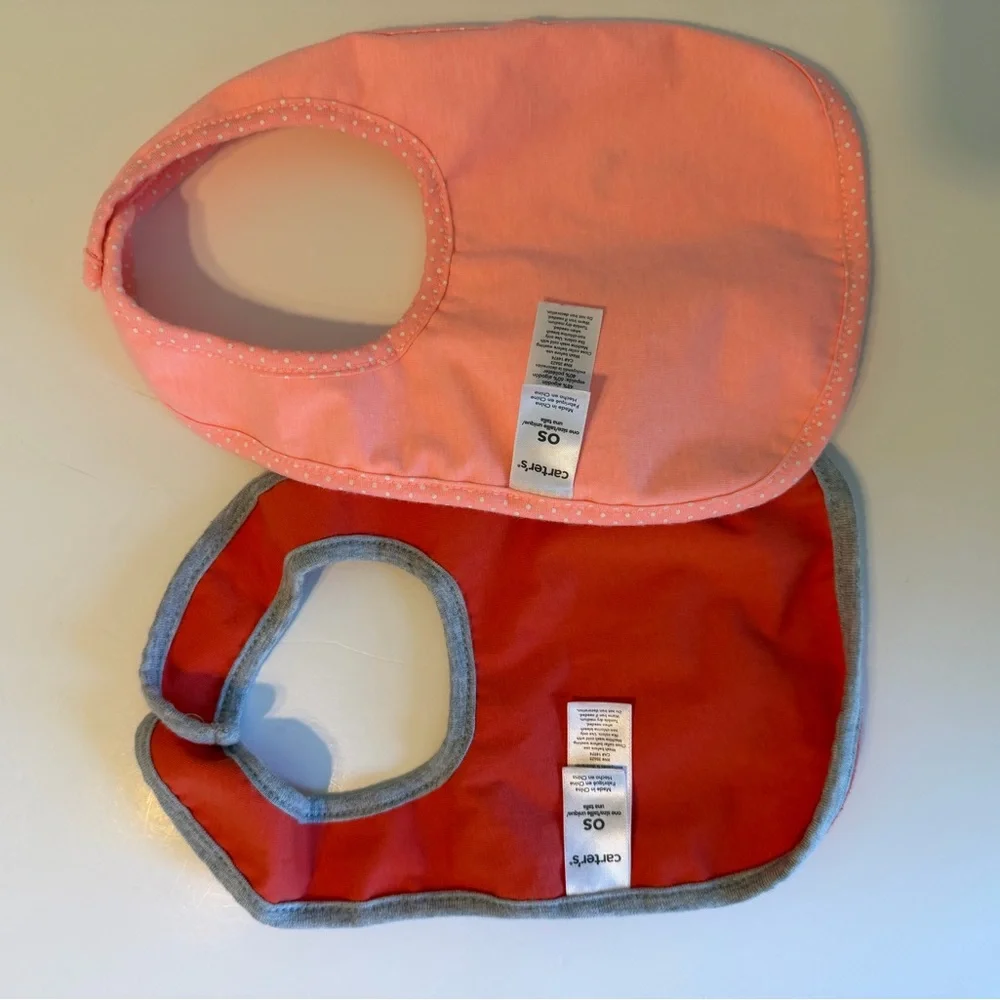 🦊Carter's Fox Baby Bib Set Orange and Pink Set of 2